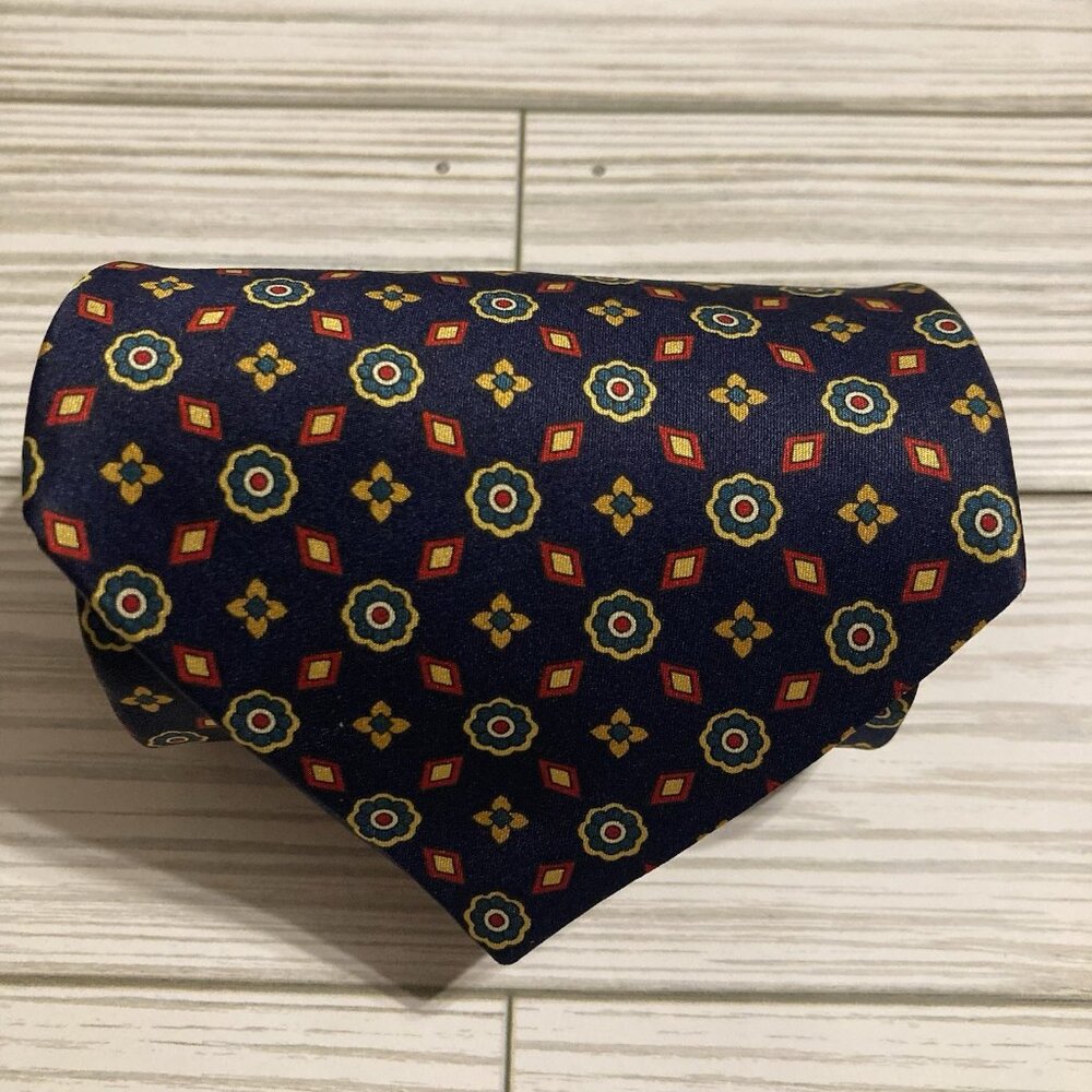 ANDREA VISCONTI Multicolored Geometric 100% Silk tie Made In Italy
